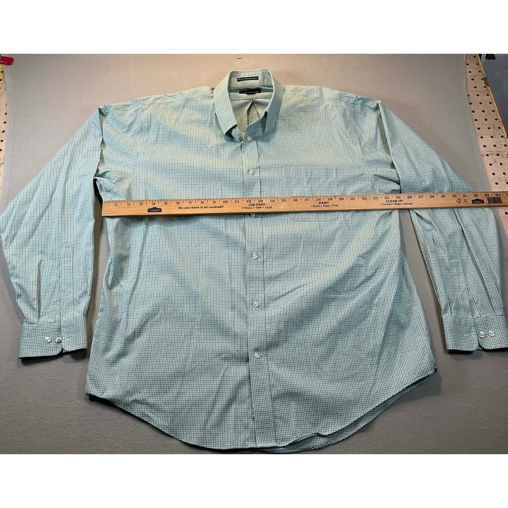 Lands End Mens XL No Iron Oxford Shirt Green Blue Check Button Down - Picture 5 of 11